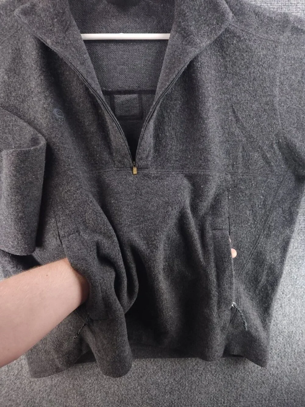 Mountain Hardwear XL Jacket Fleece Gray Wool Polyester Nylon Solid 1/2 Zip Men